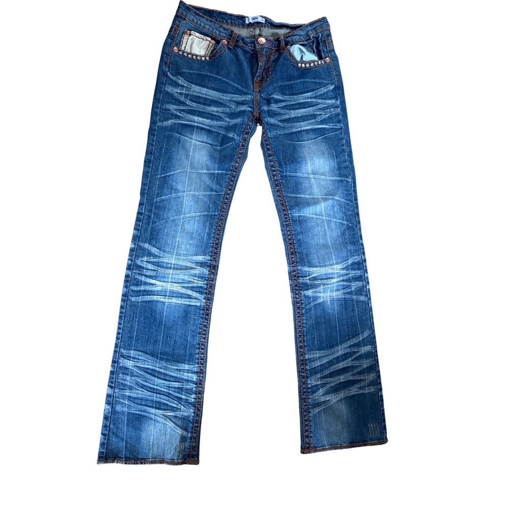 Cstar by Ciano Farmer Blue Distressed Rhinestone Embroidered Bootcut Jeans 30x28